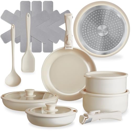 3 padelle, 2 pentole e 2 coperchi in vetro con foro per il vapore e 2 coperture in silicone: La batteria pentole include padelle induzione, pentole acciaio inox e coperchi in vetro con foro per il vapore, fornendo strumenti ideali per cucinare piatti sani e gustosi in modo facile e veloce.