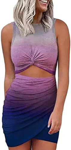 Acelitt Summer Dresses for Women Tie Dye Printed Wrapped Ruched Dress Bodycon Slim Fit Sleeveless Beach Hawaii Vegas Outfits Multicolor S