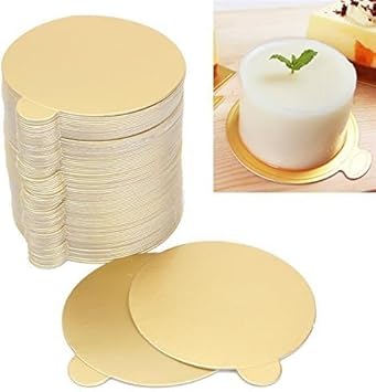 Gold Disposable Mini Cake Boards Cardboard Cake Circles Base for Mousse Cupcake Dessert Displays Tray,100
