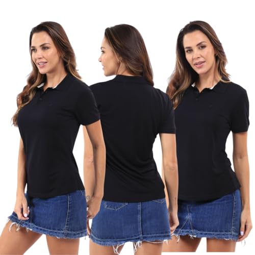 Kit 3 Camisas Polo Feminina Piquet Viscose Básica Leve Confortável Não Amassa