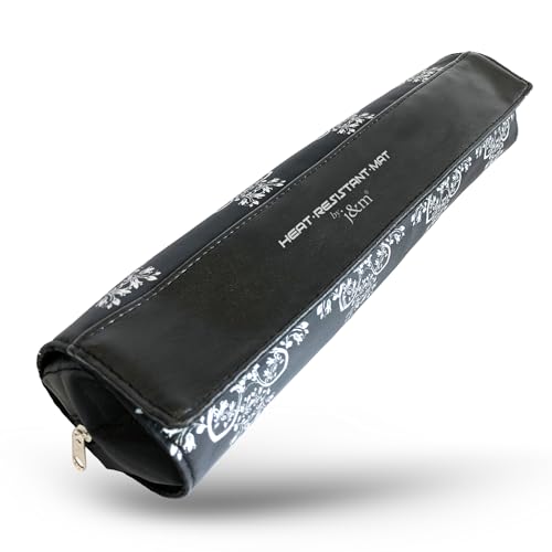 Plancha de pelo Estuche de cuero PU y alfombrilla enrollable: elegante bolsa de viaje y bolsa con cremallera con alfombrilla desmontable (Mandala)