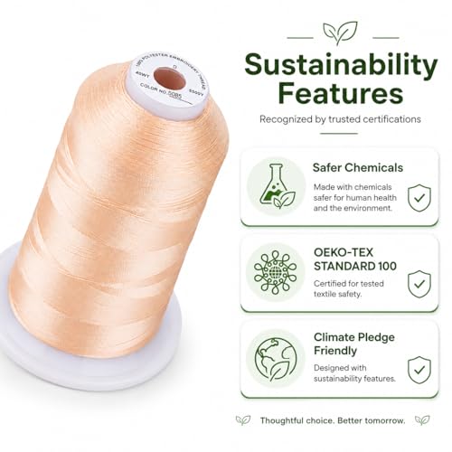 Image of Simthread Embroidery Machine Thread 5000M 40WT Polyester, Light Peach S085 | 5000M 40WT polyester thread feeds smoothly for home or commercial embroidery projects.
