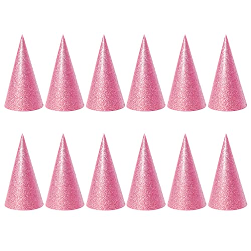 NUOBESTY 12 sombreros de fiesta de cono con purpurina, sombreros de fiesta de cumpleaños triangulares, gorras de papel metálico para manualidades, accesorios de disfraz de fiesta de cumpleaños,