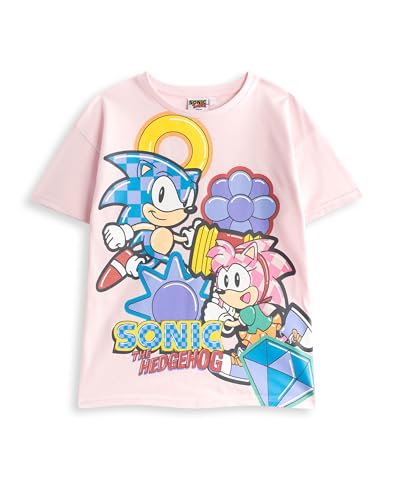 Image of Sonic The Hedgehog Girls Pink T-Shirt and Shorts Set | Cute 'Let's Roll' Sonic & Amy Rose Graphic Tee Short-Sleeve