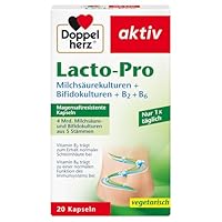 Doppelherz Lacto-Pro Milchsäurekulturen + Bifidokulturen + B2 + B6 - Vitamin B6 trägt zu einer normalen Funktion des Immunsystems bei - 20 vegetarische und magensaftresistente Kapseln