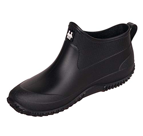 SMajong Stivali in Gomma Uomo Donna Impermeabili Scarpe da Giardinaggio Antiscivolo Scarpe da Pioggia Scarpe gomma Stivali Caviglia Caldi Tutto nero Taglia 41 EU