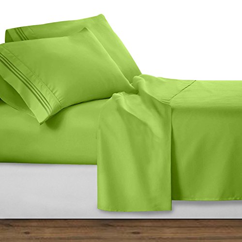 Clara Clark Bed Sheets, Premier 1800 Series 4 Piece Bed Sheet Set, Deep Pocket, Wrinkle, Fade, Stain Resistant, Luxury Soft Bedding Sheets & Pillowcases, King, Garden Green