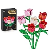 EWED Rose Flower Bouquet Building Set: Artificial Flowers Botanical Collection Blocks Kit for Women Girls Wife Adults Home Decor Thanksgiving Christmas Mother's Day Valentine's Gifts 6-Pack