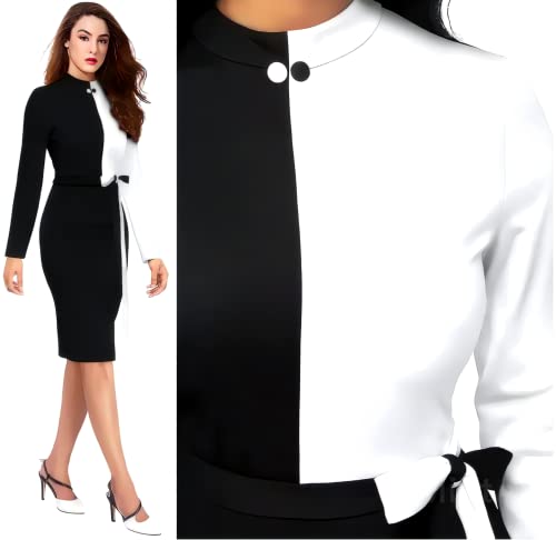 Image of Women Polyester Colour-Block Bodycon Dress, Round Neck and Comfortable Belt