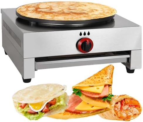 M&aacute;quina para Hacer Crepes Comercial, Placa calefactora Grande para panqueques de Gas metano de 15,7 Pulgadas con Bandeja para panqueques de 40 cm, para Negocios, Antiadherente, Ideal para Brunch