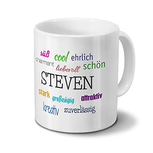 Bild: printplanet Tasse mit Namen Steven - Positive Eigenschaften von Steven - Namenstasse, Kaffeebecher, Mug, Becher, Kaffeetasse - Farbe Wei� f�r 10,99 EUR bei amazon.de