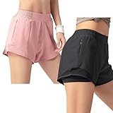 GeorgeX Shorts Mujer Deportivos 2 In 1 Paquete de 2 Pantalones Cortos Jogging de Secado Short para Correr Mujer para...