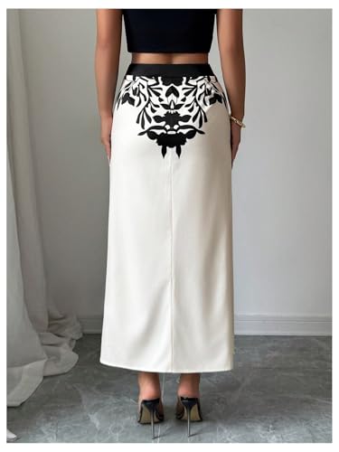 MakeMeChic Women's Work Floral High Waist Skirt Ruched Split Thigh Bodycon Maxi Skirts3