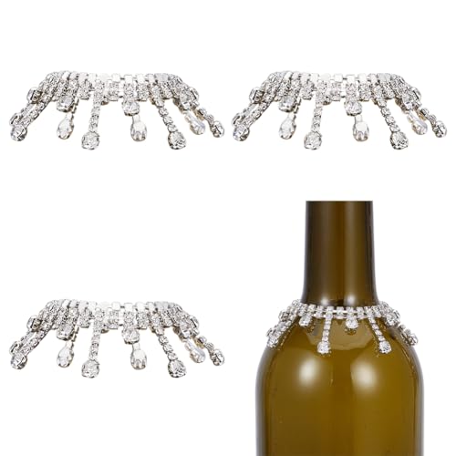 OLYCRAFT 4Pcs 4.7 Inch Rhinestone Glass Wine Bottle Tassel Rhinestone Jewel Tassel Brass Wine Bottle Pendant Champagne Bottles Decorative Charms for Party Bottles Wedding Champagne Decorations