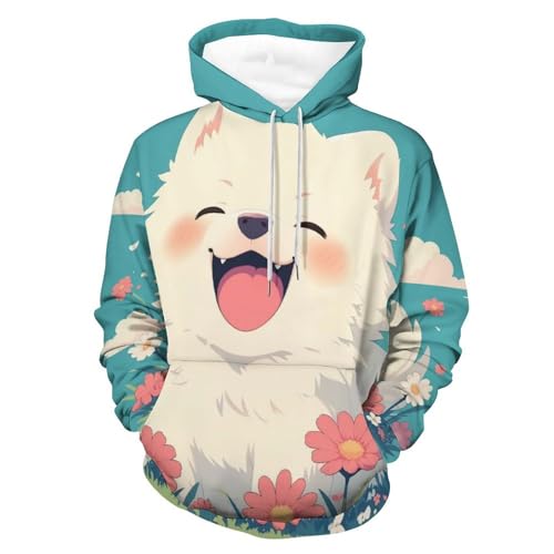 Sweat à capuche blanc Fleur de Chien au design graphique unique et manches longues