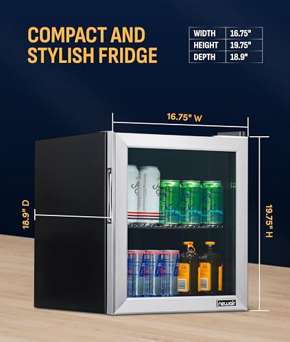 NewAir 60 Can Beverage Refrigerator | Compact Small Mini Fridge for Bedroom, Office or Dorm | Quiet Cooling, Adjustable Shelf & Glass Door Drink Cooler