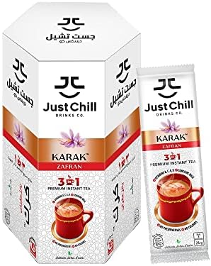 Just Chill Drinks Co. Tea Premix - Rich and Authentic Karak Chai Zafran, Refreshing Tea, 26g x 10 Sachet