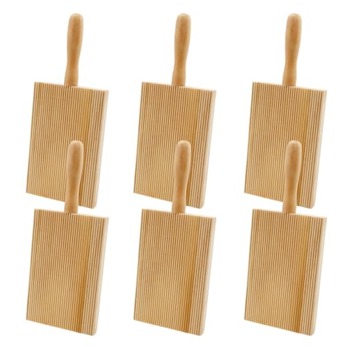 6 Pieces Gnocchi Boards Set, Wooden Pasta Board with 6 Rollers, Gnocchi Paddle Tools for Home and Restaurant Pasta, Dumplings, Macaroni, 8.47x3.35inch