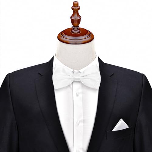 Medsuo Y-ZS-11-B46-BAI Adjustable Bowtie And Pocket Square Set Men Bowtie And Handkerchief Solid Color Double Fold Pre-Tied Bow Tie thumb #4