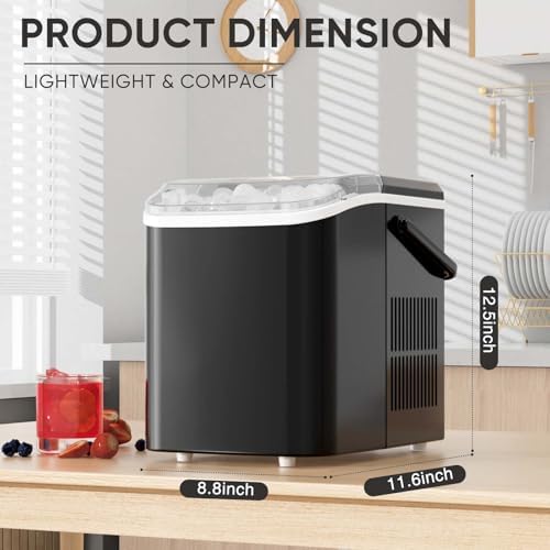 DUMOS Countertop Ice Maker with Handle, 26lbs/24H Portable Ice Machine, 9 Bullet Ice Cubes Ready in 6 Mins, Self-Cleaning, Quiet Compact Ice Maker... - Image 5