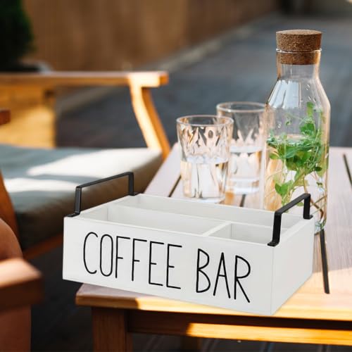 Panier de rangement en bois à 4 compartiments pour accessoires de bar à café