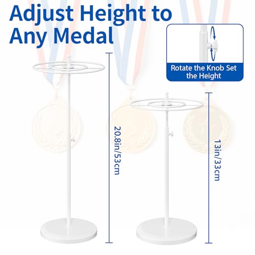 Image of Medal Holder Display Trophy Shelf Organizer, Sturdy Wooden Race Award Hanger Rack with 25 Steel Hooks, Wall Mount Storage Stand for Sports Fans, Cheer Success