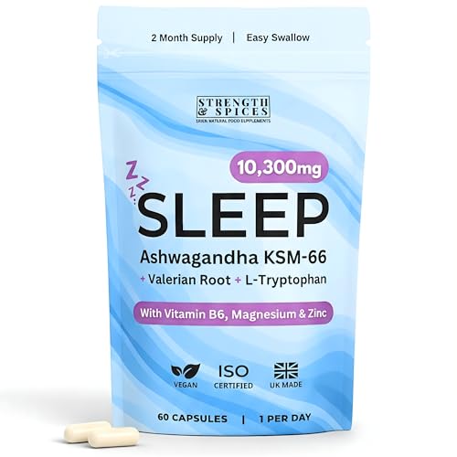 Ashwagandha High Strength KSM-66 Valerian Root & L-Tryptophan Supplement with Magnesium Zinc & Vitamin B6 UK Made 2 Month Supply 60 Vegan Capsules