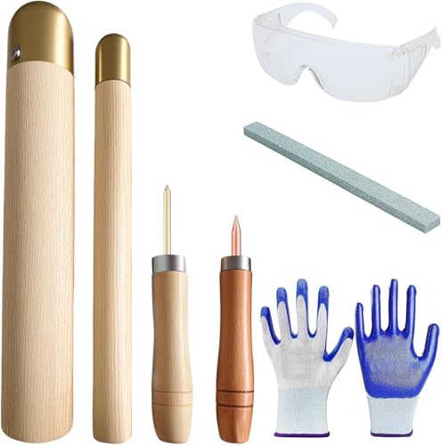 Flint Knapping Tools Kit for Obsidian Copper Hammer Knapping Toolkit Including 2 Copper Boppers 2 Pressure Flakers Pair of Safety Gloves Goggles & Talc for Beginners and Pros