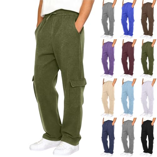Cargo Baggy Sweatpants Men Relaxed Fit Regular Workout Pants Big and Tall Multi Pockets Lightweight Sports Track Pants Oversized Straight Leg Elastic Waist Cotton Soft Running Wide Leg Sweatpants