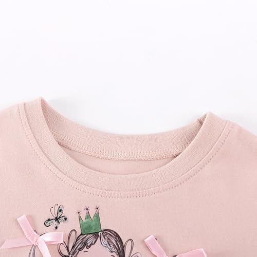 Image of Girls Cotton Long Sleeve Casual Cartoon Appliques Striped Jersey Dresses