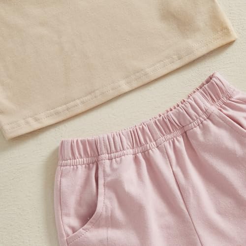 Toddler Baby Girl Summer Clothes Embroidered Letter Graphic Short Sleeve T-Shirt Shirts + Elastic Shorts Set4