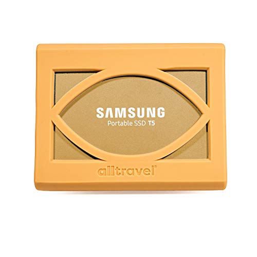 Image of Alltravel External Solid State Drive Bumper Sleeve for Samsung T5 Portable 250GB 500GB 1TB 2TB SSD USB 3.0 External Solid State Drives, Super Strong Bumper Anti Shock, Shake and Drop (Gold)