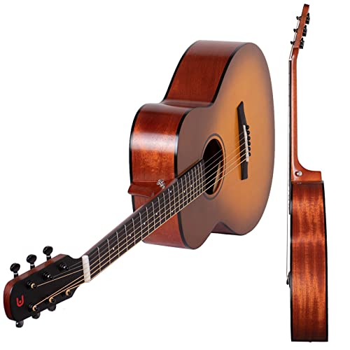 Eitmoss 36 Inch Acoustic Guitar Soild Top Guitar Travel Dreadnought Acoustic Guitar 3/4 Size Spruce Wood Bundle Kit With Air-Cushioned Shoulder Straps Bag Em-200(Sunburst) #TOP2