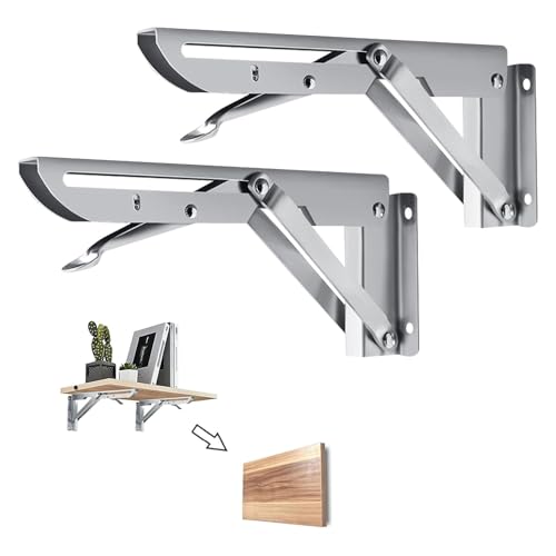 2 Pezzi Staffe Pieghevole da 20 cm, Staffa Ribaltabile in Acciaio Inox, Supporto Tavolo Pieghevole per Mensola a Muro, Carico Massimo 40 kg, Staffa Pieghevole Salvaspazio per Casa e Garage