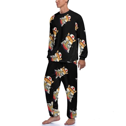 Shiba Dog Japanese Ramen Mens Pajama Set Soft Long Sleeve Sleepwear Lounge Set Pjs2