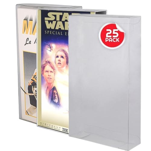 EVORETRO VHS Cassette Tape Plastic Protective Case - [25 Pack] - Clear Archival Grade Material, Display Your Favorite Retro Movies Collection Like Star Wars, Disney Classics, Jurassic Park and More