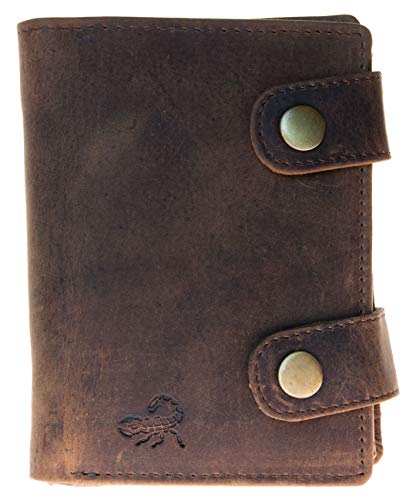 FLW Cartera de Cuero marrón Genuino para Hombre Hecha de Cuero de Vaca sólido con un Scorpion