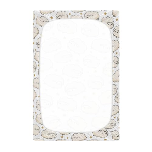 Image of Crib Sheet Breathable Soft Crib Mattress Sheet for Baby Toddler Boys Girls Fitted Pack n Play Crib Sheet Fit Standard Crib Mattress 52 x 28 Inch White Stars Sheep