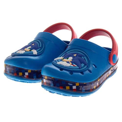 Josmo Boys Sonic The Hedgehog Clog Sandals Waterproof Slip-On Slides Closed Toe Clogs with Backstrap- Blue Red Size 5-6 Toddler