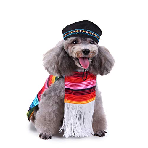 POPETPOP Cinco De Mayo Dog Costume-Mexican Sarape Pet Costume Sombrero Dog Poncho Mariachi Puppy Taco with Dog Hats-Suitable for Small and Medium-Dogs(Size XL)