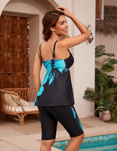 Hanna Nikole Women's Plus Size Tankini Swimsuits Two Piece Bathing Suit Flowy Rash Guard Swimwear with Capris Shorts2