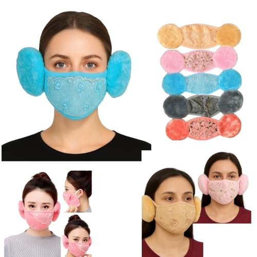 Image of K D Women & Girls Warm Winter Mask with Earmuffs | Flannel + Cotton Face Cover | Reusable, Washable & Breathable | Cold, Wind & Dust Protection | Pack of 1 (Random Color)