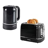 Petra Wasserkocher & Toaster-Set - mit 2 Toastfächern, 6 variable Einstellungen, Aufwärm-/Stoppfunktionen, 1050 W und schnelles Aufkochen, Wasserstandsanzeige, Anti-Kalk, Drehfuß, 3000W, 1,7l, Schwarz