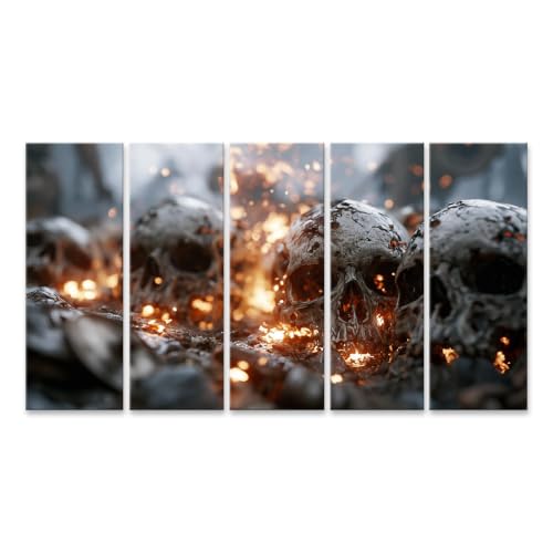 Impression sur toile têtes de mort style mystique tableau XXL 5 panneaux