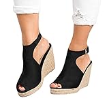Gibobby Sandals for Women Wedge,Womens Summer Casual Platform Sandals with High Heel Beach Sandals Espadrille Platform Black