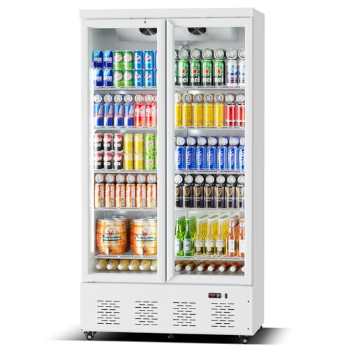 Image of 41.4''W White Commercial Refrigerators, 30.5 Cu.Ft 2 Glass Door Commercial Beverage Refrigerators Upright Display Cooler with LED Light and 10 Adjustable Shelves for Restaurant Stores
