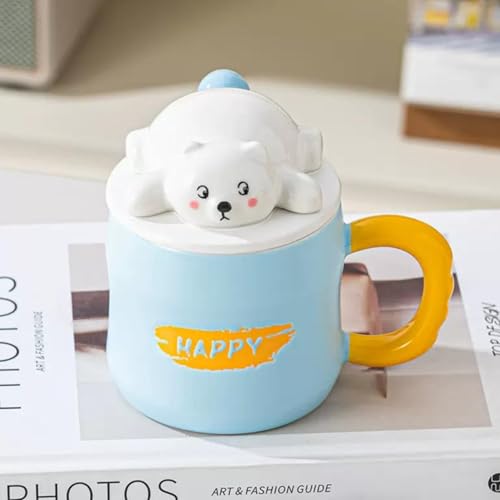 Image of NYRWANA Coffee Mug, Birthday Gifts for Women, Mugs for Present, Rakshabandhan Gift for Brother & Sister, Ceramic Mug, Cute Coffee Mugs, Panda Mug with Lid & Spoon (Blue-350 ml)