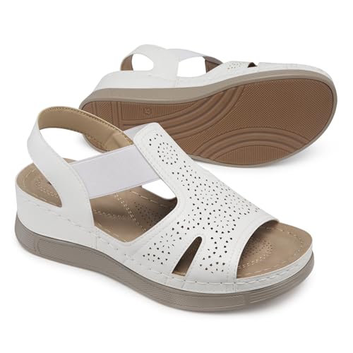 Image of SHIBEVER Wedge Sandals Women Comfortable: Sandals for Women 2026 Dressy Summer Ankle Strap Open Toe Low Heel Platform Wedges Shoes