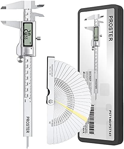 Proster Digital Vernier Caliper 6inch/150mm + 32 Feeler Gauges Dial Calipers Electronic Caliper Fractions/Inch/Metric Calipers Measuring Tool for Length Width Depth Inner/Outer Diameter