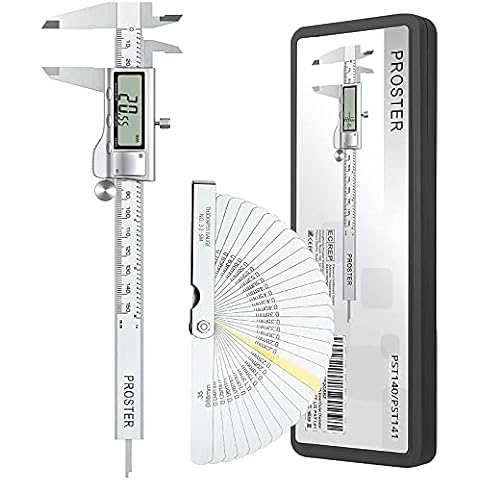 Proster Digital Vernier Caliper 6inch 150mm - Electronic Caliper Fraction/Inch/Metric Dial Caliper for Length Width Depth Inner Outer Diameter, with 32 Feeler Gauges Cover